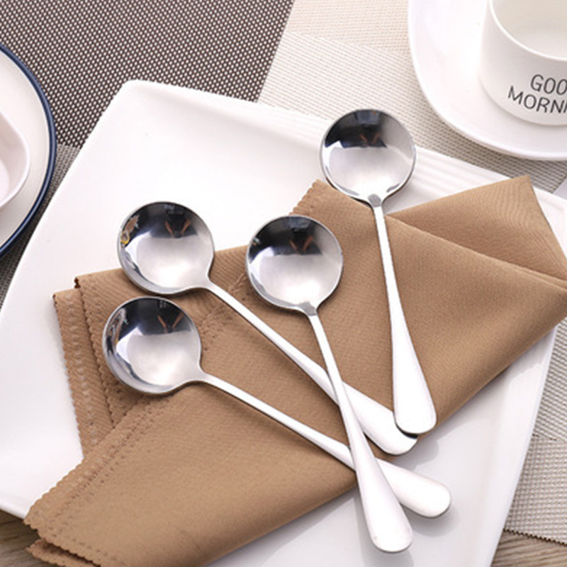 No. 3 Round Stainless Steel Spoon Thickened Chinese and Western Cuisine Round Head Dessert Spoon Student