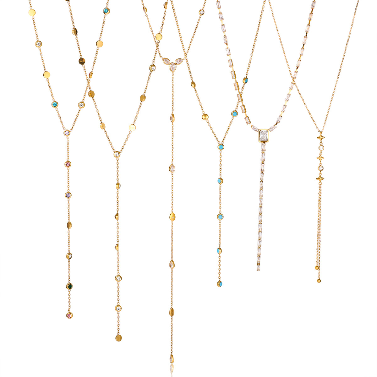 Jieding titanium steel zircon sweater necklace 18k gold women autumn winter y-chain stainless steel accessories