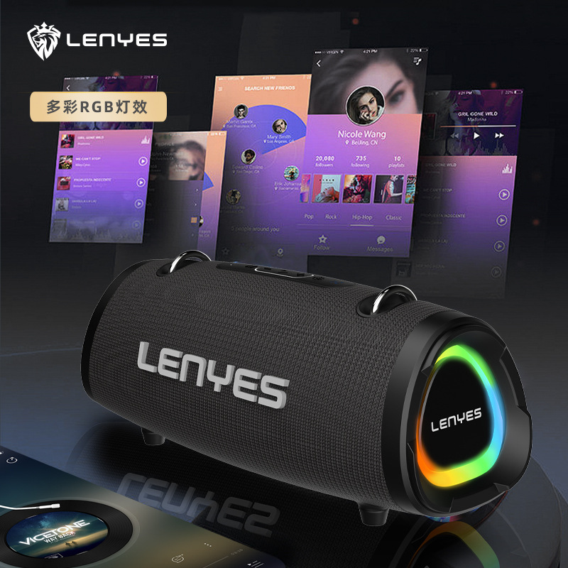 lenyes Cold Lion Outdoor Bluetooth Speaker with Shoulder Strap Heavy Bass with Microphone S872 Bluetooth 5.3