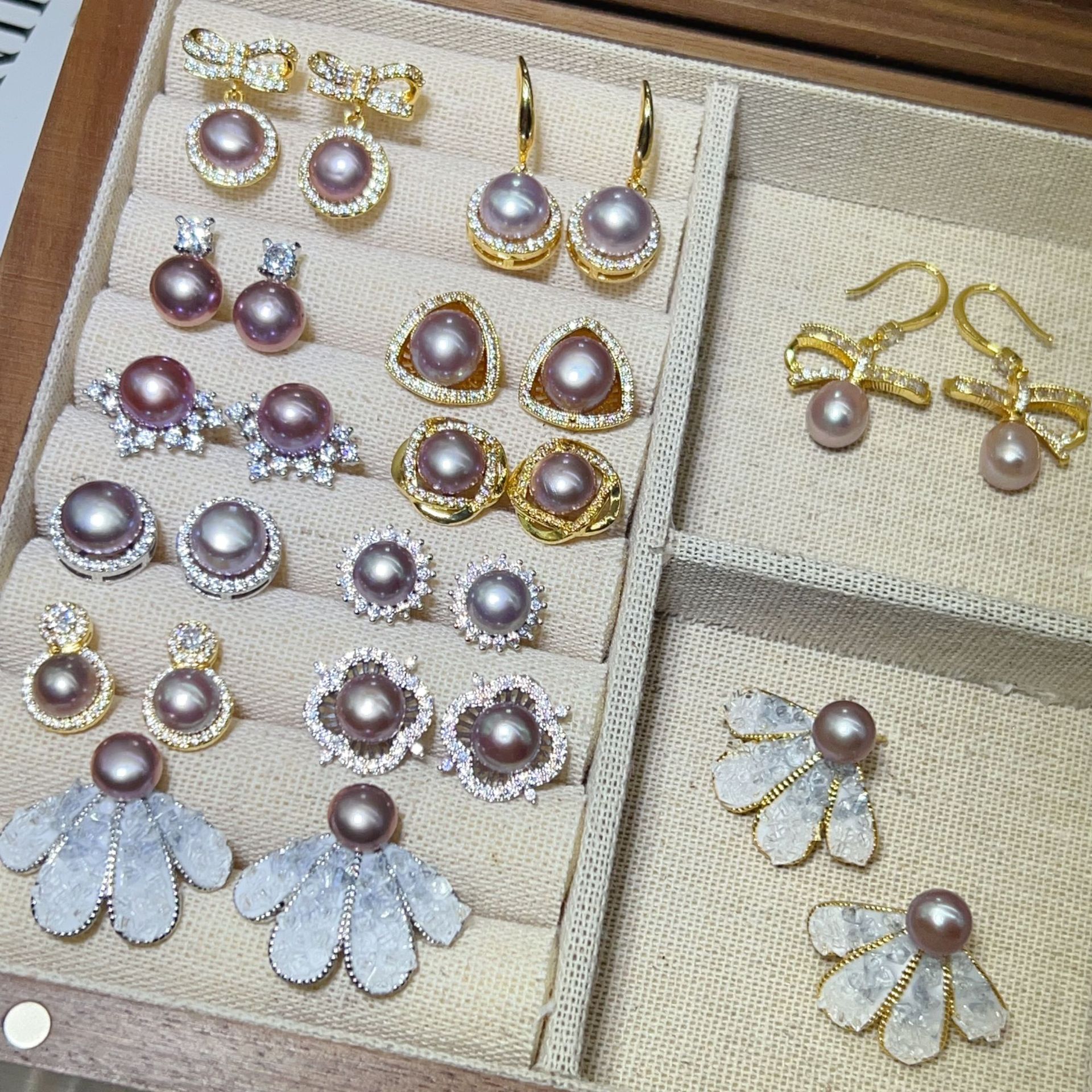 Zhuji Pearl Earrings 8-9MM Bread Pearl 925 Needle Purple Gray Earrings Natural Freshwater Pearl