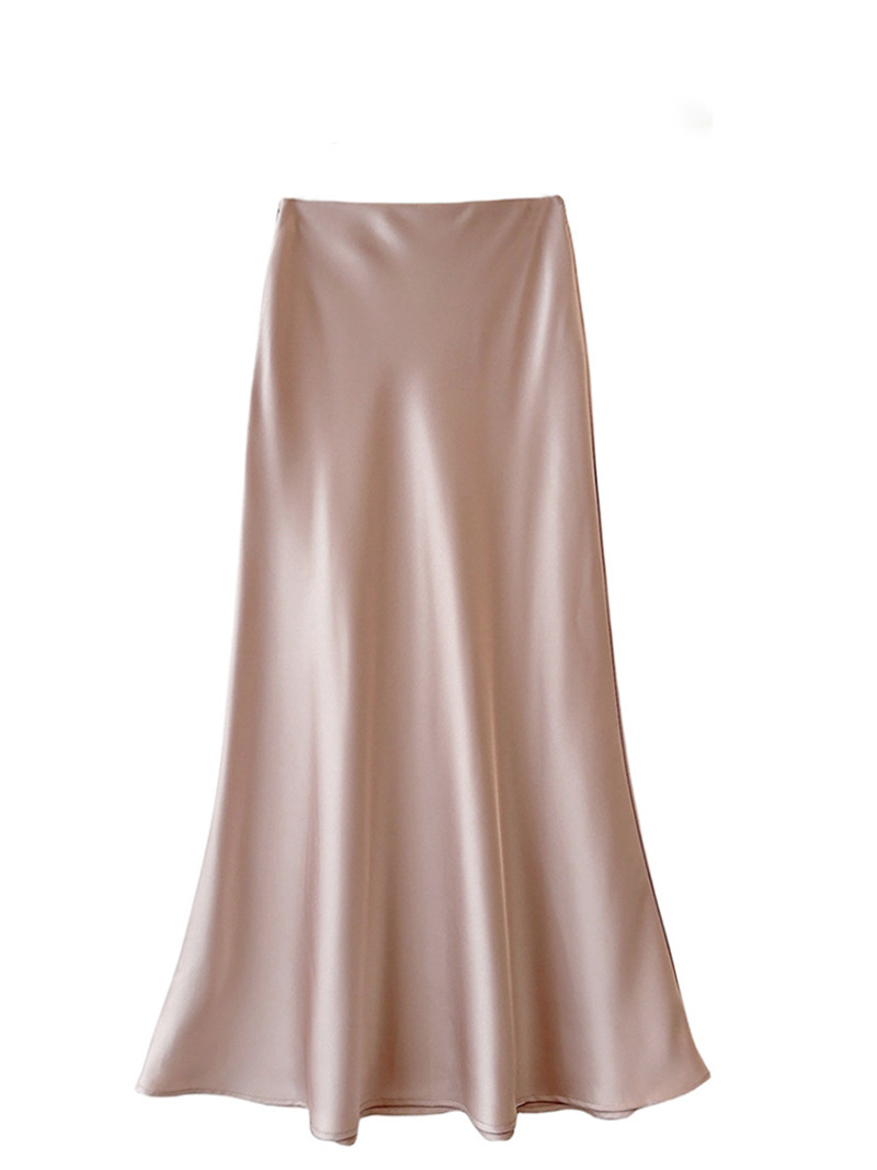 Summer commute elastic waist satin skirt women spring and summer high waist hip-hugging skirt mid-length skirt A-line skirt