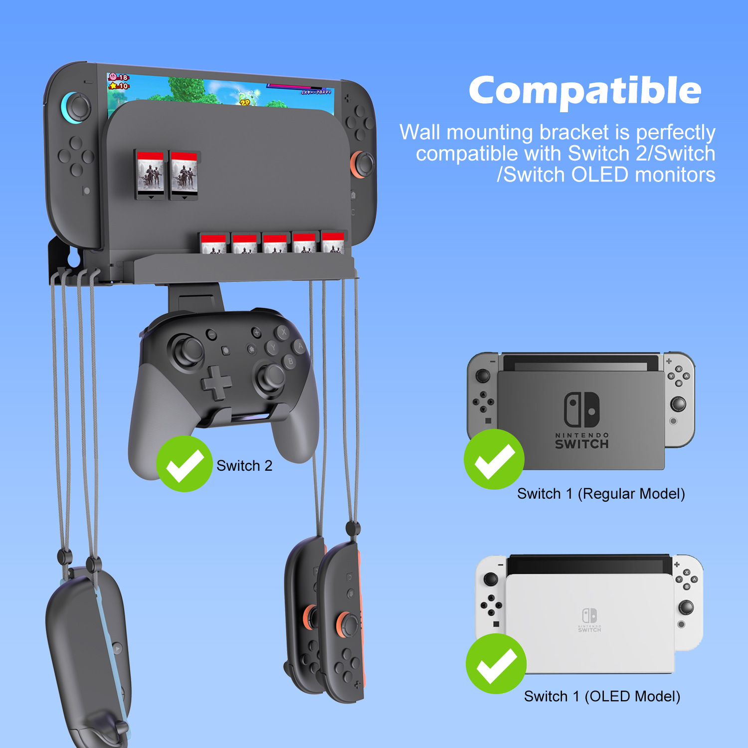 New Switch 2/Switch/Oled universal wall mount hardware bracket with game card slot supports Pro handle