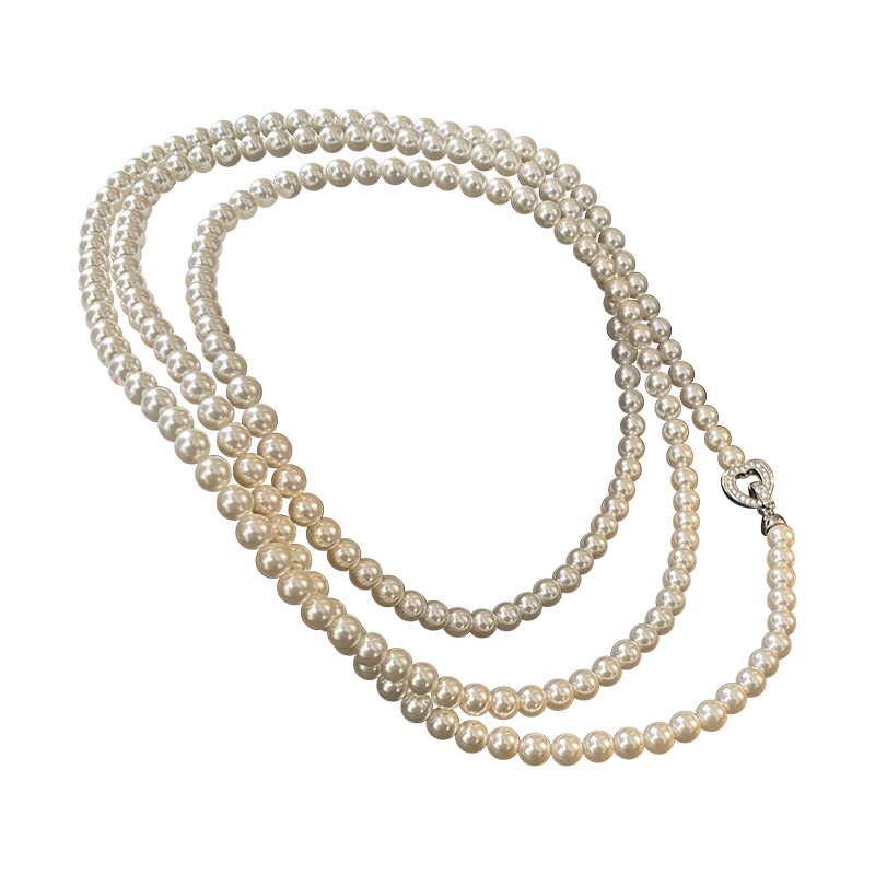 Swarovski-style small rice pearl imitation pearl necklace for women, autumn/winter neck chain, long layered sweater chain