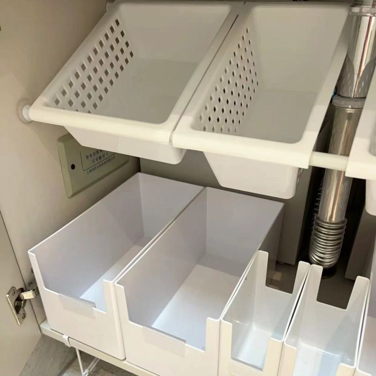 Under kitchen sink shelf, no-drill, adjustable, cabinet storage rack, bathroom corner shelf