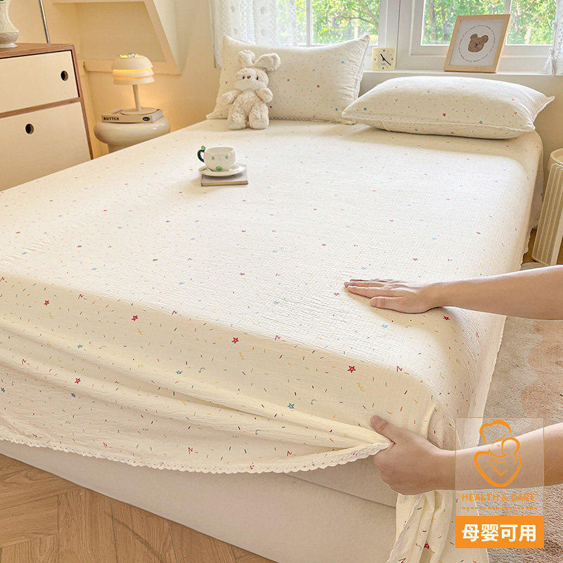 Class A mother-infant grade double-layer gauze bed sheet single piece summer children dormitory quilt cover pillowcase three-piece set non-cotton pure cotton 3