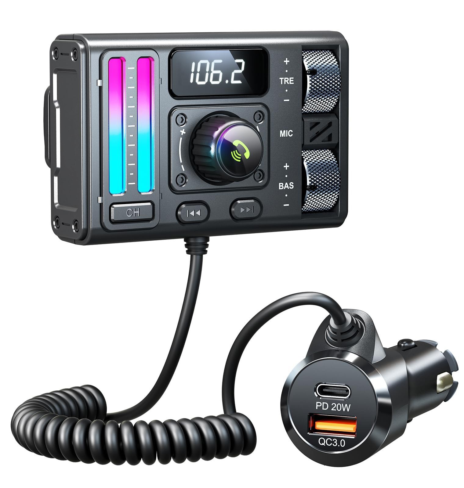 MT02 Car MP3 Bluetooth Player New Heavy Bass AUX Cigarette Lighter Bluetooth Car Charger Fast Charge FM Transmitter
