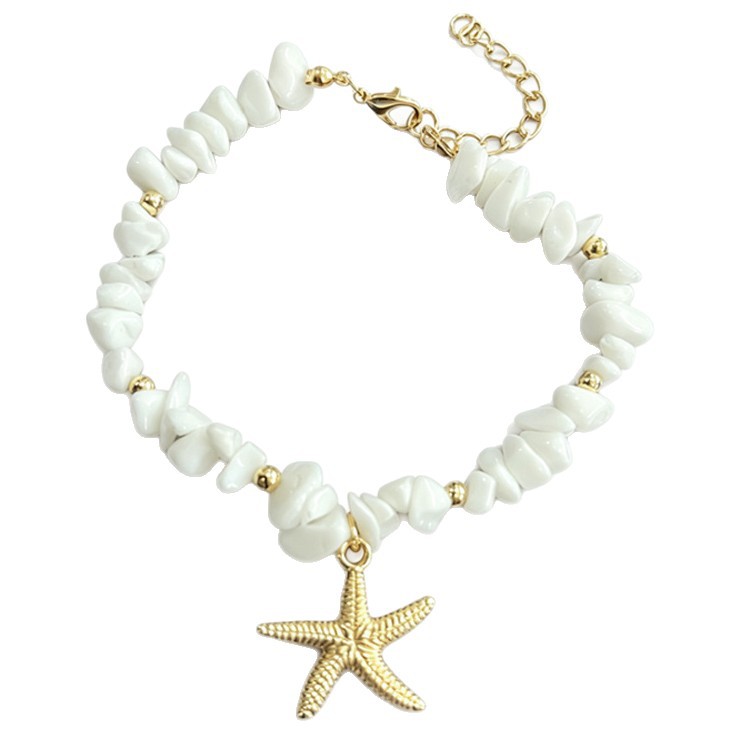 Rongshang Small Crushed Stone Starfish Anklet Irregular White Natural Stone Beach Anklet for Women Accessory