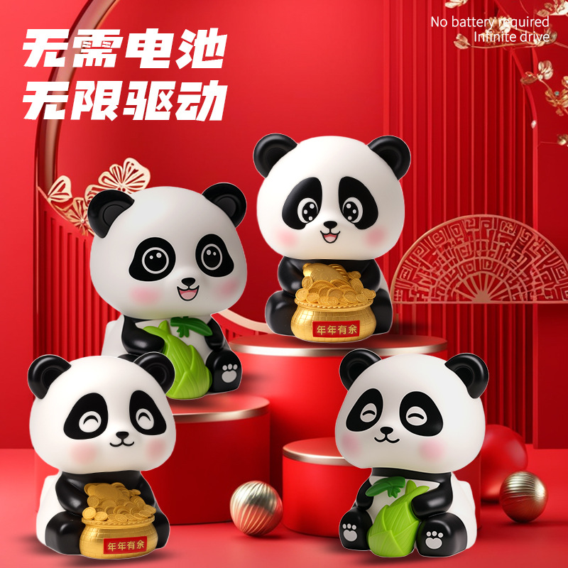 Solar Lucky Panda Ornament Cute Nodding Solar-Powered Small Ornament Fortune Lucky Small Ornament