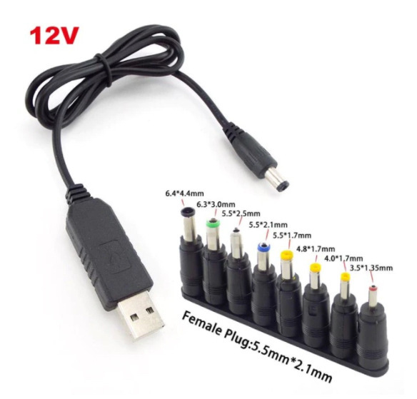 USB power boost cable 5V to DC9V/12V step-up converter cable with 8 DC tips multi-function voltage conversion cable