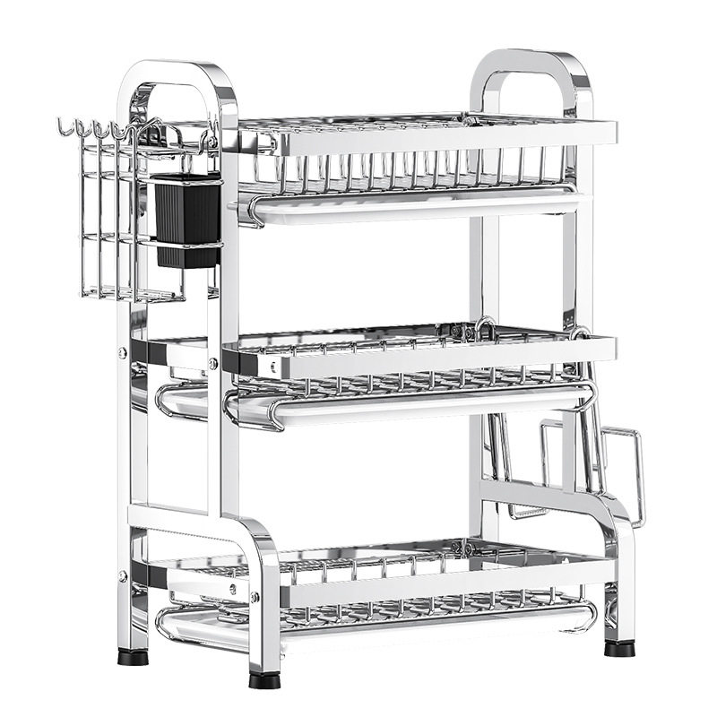 Stainless Steel Kitchen Bowl Rack Drip Storage Rack Knife Rack Multi-Functional Countertop Chopstick Plate Storage Basket Cabinet