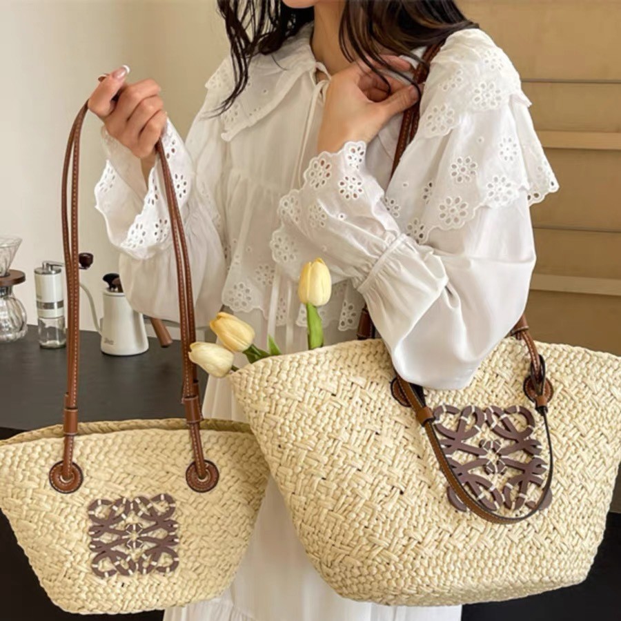 Luo's straw bag women's handmade woven bag 2024 new woven bag tote bag seaside vacation handbag