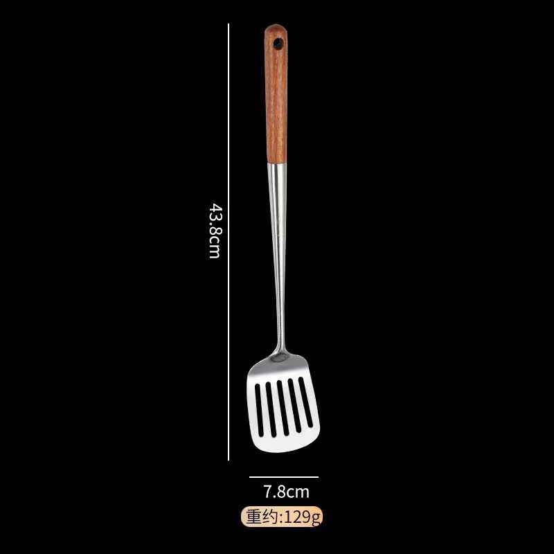 Stainless steel long-handled wok spatula home chef kitchen utensils wok spatula large soup spoon serving spoon padauk wood handle chef series