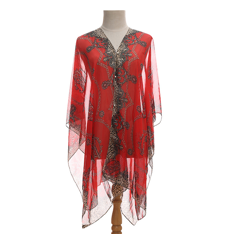 Summer Silk Scarf Women Chiffon Chain Print Beach Towel Sun Protection Shawl