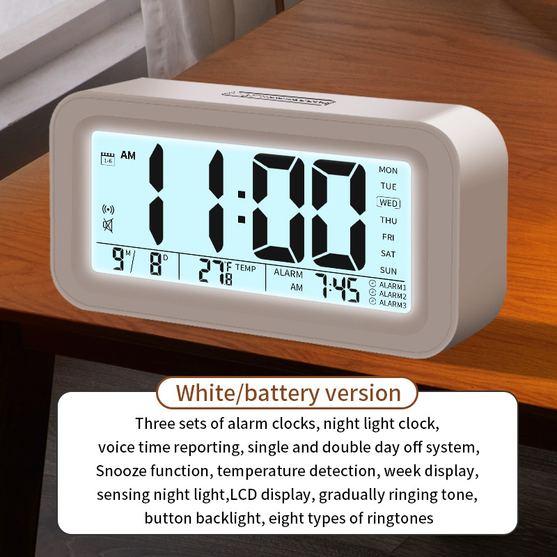 Alarm Clock Desktop Electronic Clock Touch Bedside Voice Clock Thermometer Modern Simple