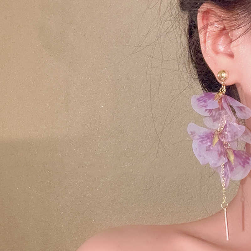 Fresh Pastoral Style Organza Gradient Petal Tassel Earrings Ear Accessories Earrings
