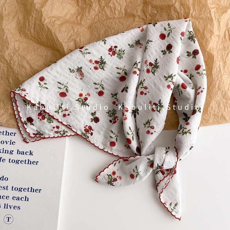 Cartoon cute small square scarf, triangle headwrap sun protection silk scarf for women and children, neck protection, hair band, gauze scarf, thin scarf