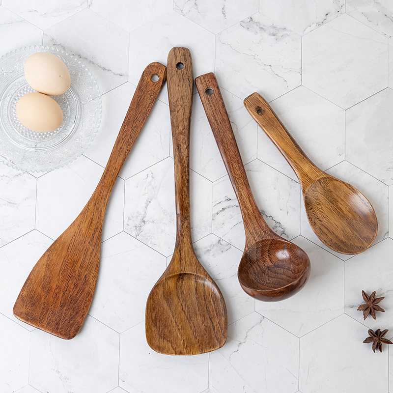 Natural Wood Lacquer Home Wooden Spatula Long Handle Wooden Spatula Non-stick Pan Stir-fry Spatula Long Handle Soup Spoon