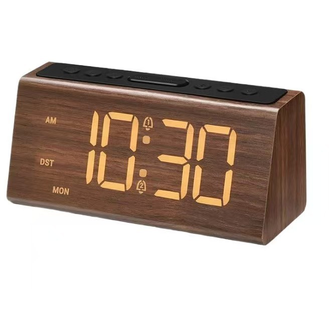 2025 New Wooden Digital Clock Daylight Saving Time Multifunctional Snooze Alarm Clock Large Screen Digital Display Wooden Desk Clock