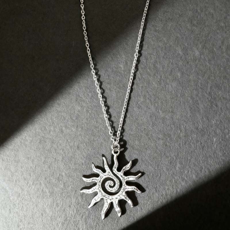 Spiral Sun Pendant Necklace for Women Gold Hollow Pendant Simple Choker