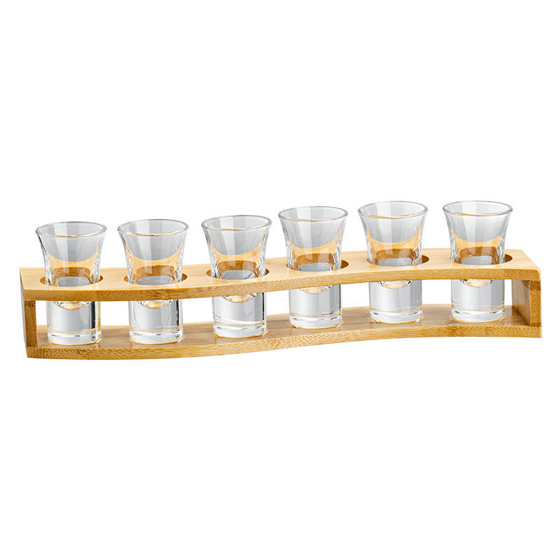 Bamboo liquor glass rack household spirits glass glass rack shot glass small wine glass combination rack barware set