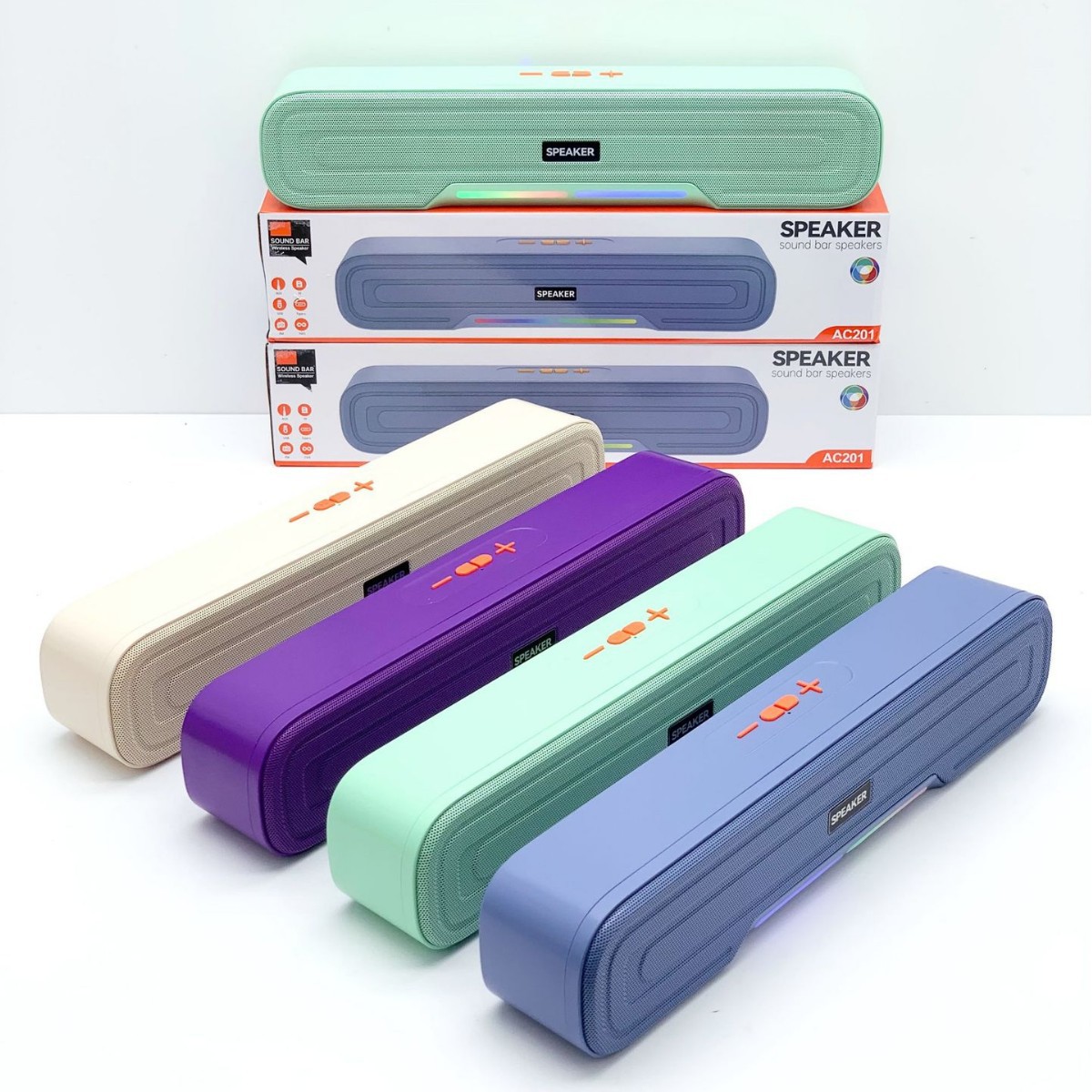 New product AC201 Bluetooth speaker long sound bar portable subwoofer desktop RGB colorful light card audio