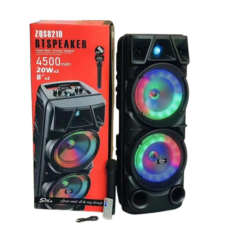 ZQS8210 Dual 8-inch High Power Outdoor Square Dance Wireless Microphone K Song Color Light Speaker Bluetooth Speaker
