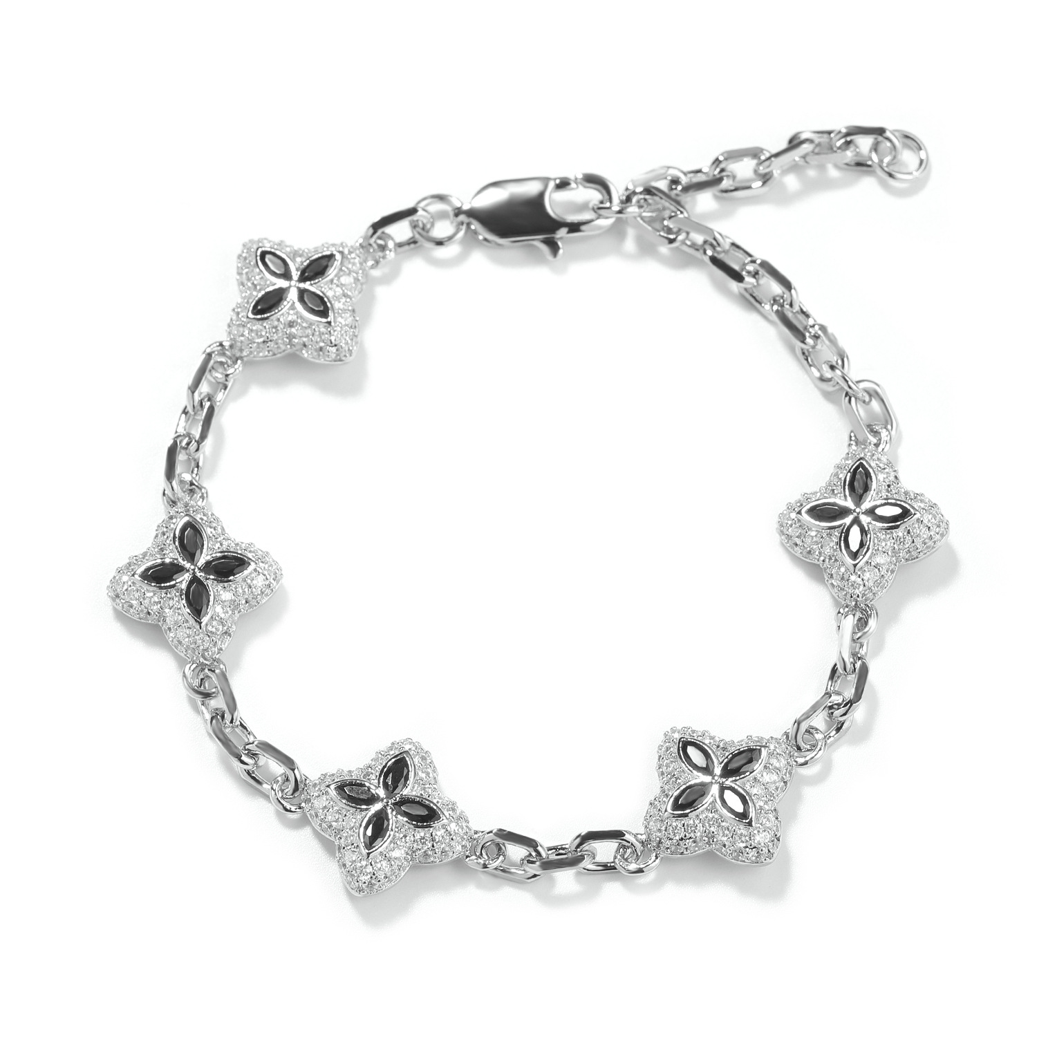 Hip Hop Full Diamond Four-Leaf Clover Bracelet Unisex Necklace Four-Leaf Clover Necklace