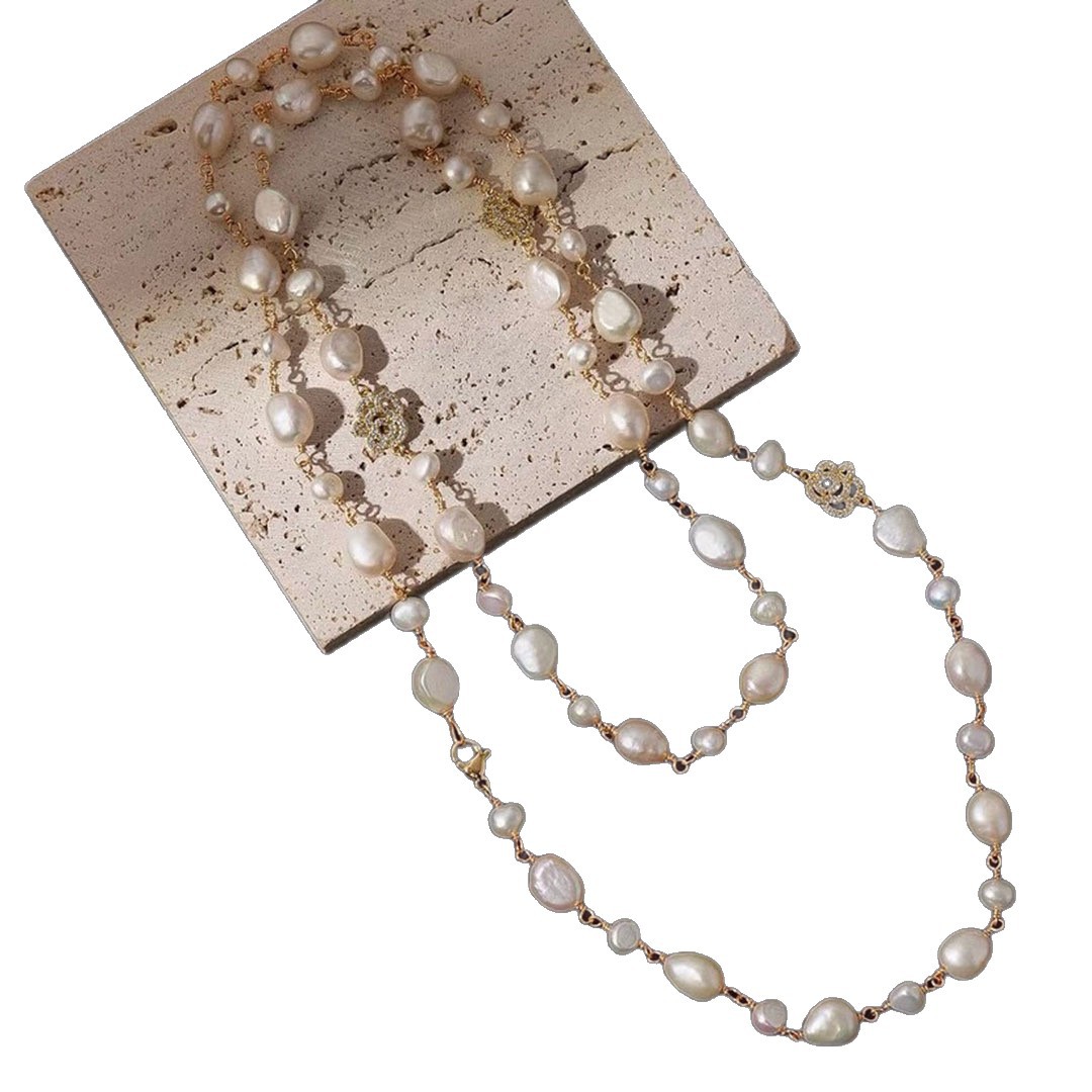 Natural Freshwater Pearl Long Necklace Women Autumn Winter Stackable Sweater Chain