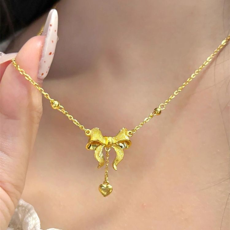 Gold shop runaway princess necklace for women love bow collarbone chain niche necklace item