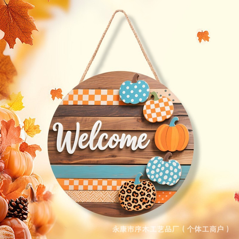 Autumn Thanksgiving Flat Print Wooden Pumpkin Wreath Harvest Festival Courtyard Decoration Craft