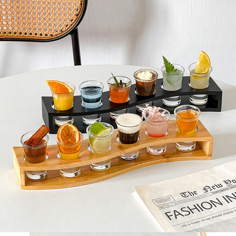 Bamboo liquor glass rack household spirits glass glass rack shot glass small wine glass combination rack barware set