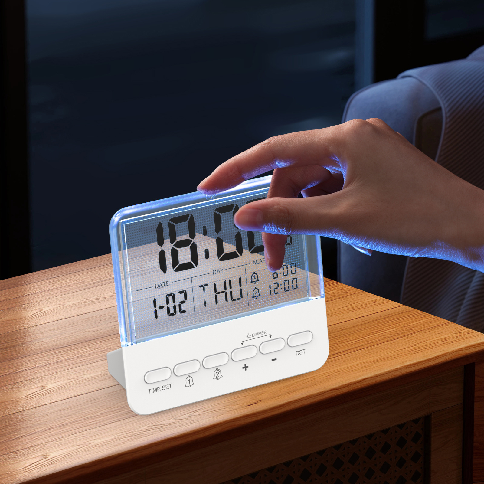 New Transparent Glass Clock LCD Seven-Color Changing Night Light Electronic Alarm Clock Large Screen Bedroom Bedside Clock