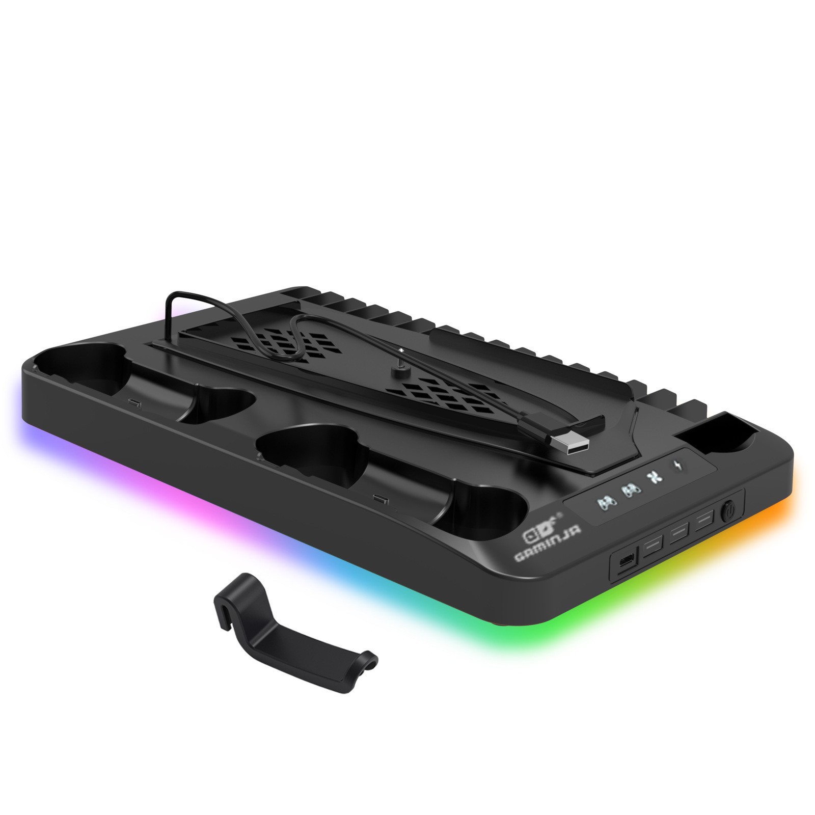 PS5 Slim Multi-Function Charging Cooling Base RGB Light Disc/Digital Version Universal with Headphone Hook