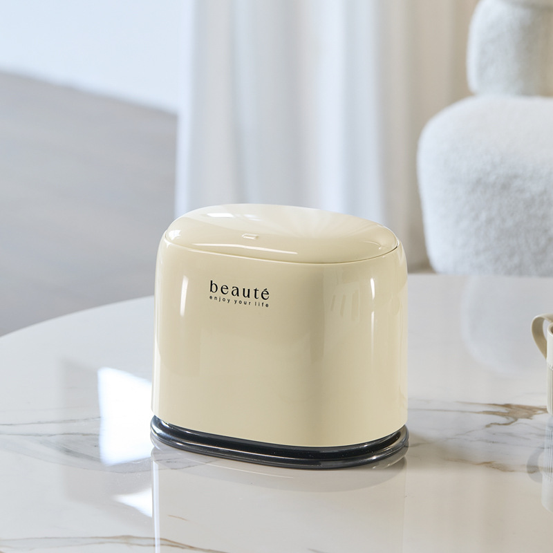 Cream Style Desktop Press Trash Can Tabletop Double Layer Storage Small Wastebasket Press Type