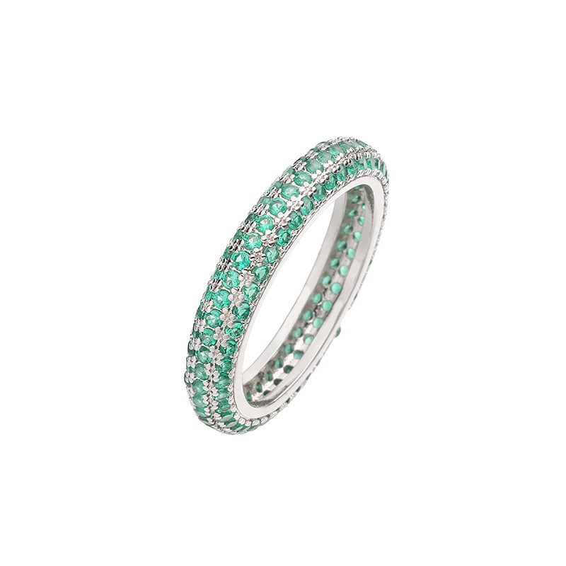 Copper Micro-Set Colorful Diamond Size 6-8 Round Ring Unique Row Diamond Circle Ladies Layered Ring