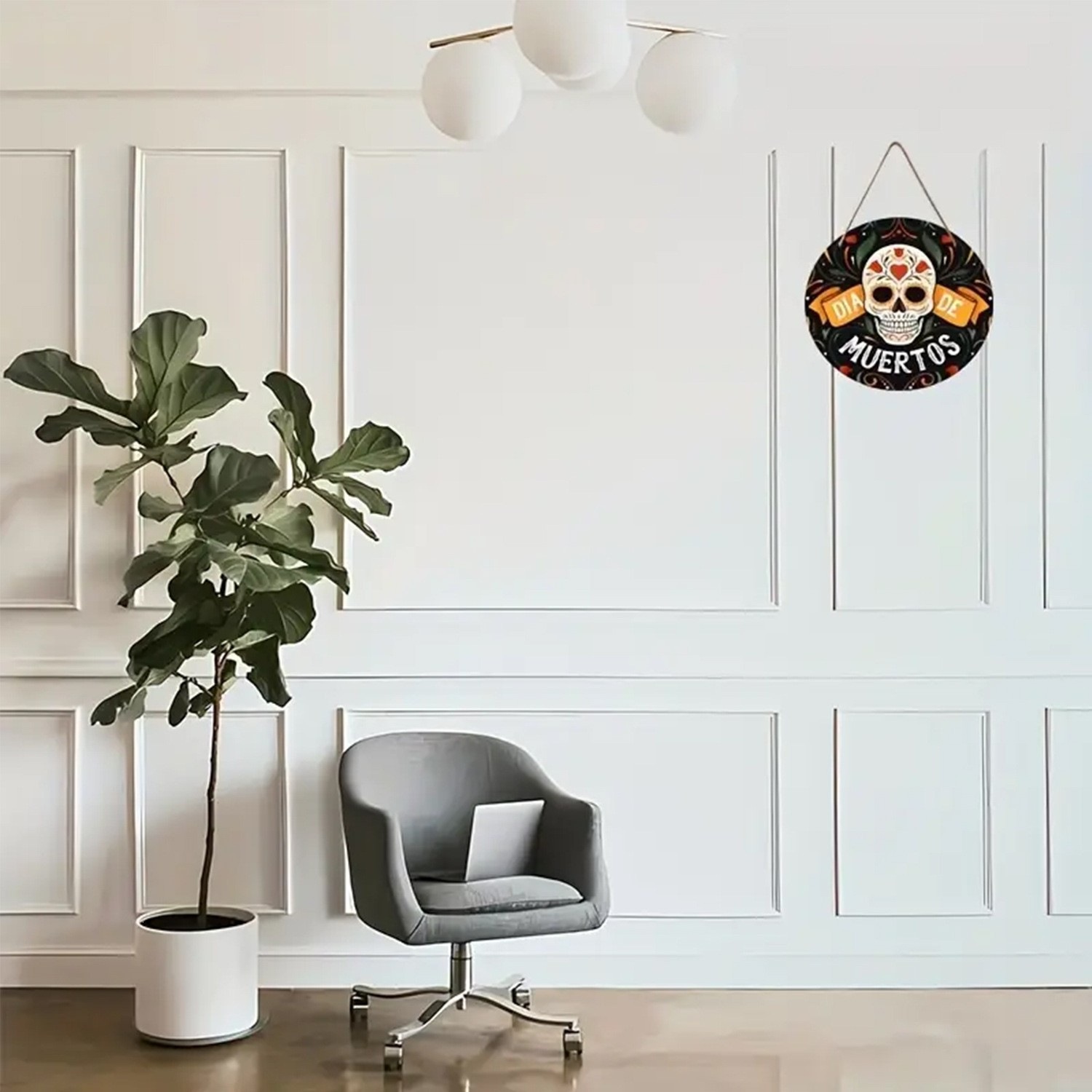 New Halloween Wooden Door Sign Celebrate Holiday Floral Round Skeleton Decoration Wooden Home Hanging Sign