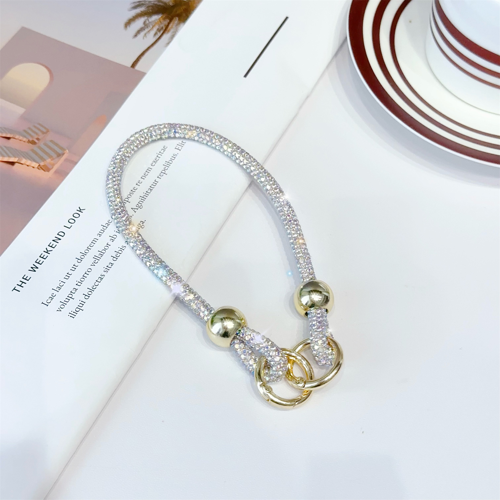 Luxury Rhinestone Wrist Strap Short Double Buckle Anti-loss Chain Hand Strap Beaded Phone Strap New