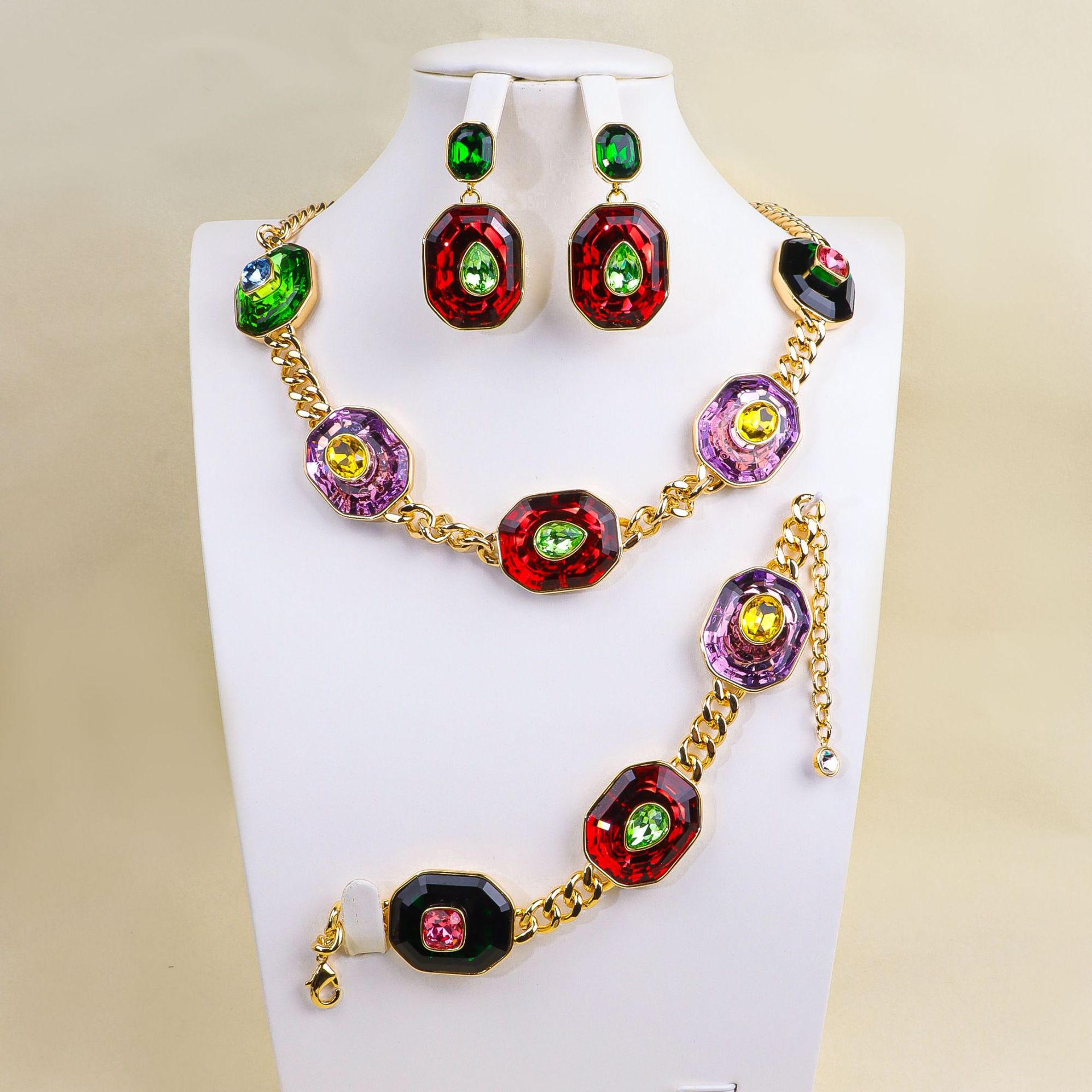 New crystal necklace for women bracelet colorful dopamine earring set accessories