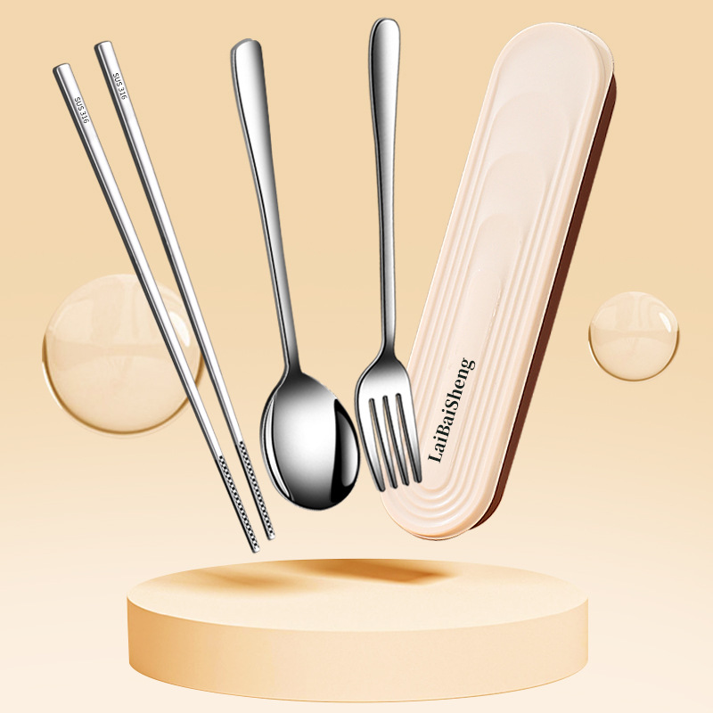 Portable cutlery set 316 stainless steel cutlery spoon chopsticks cream style storage box single chopsticks spoon