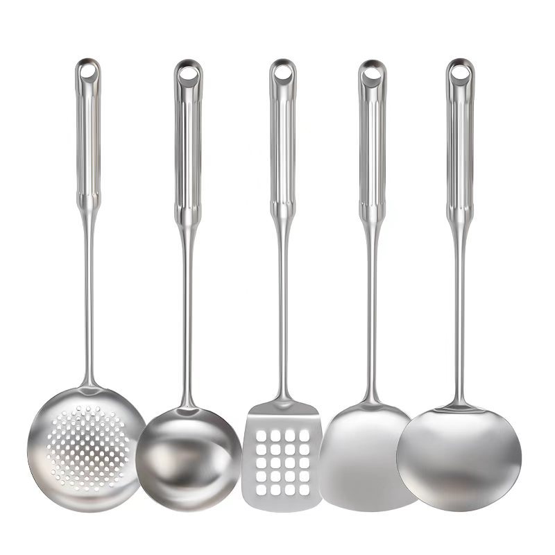 316 stainless steel spatula Roman column handle thickened wok spatula spoon slotted spoon household wok spoon soup spoon set