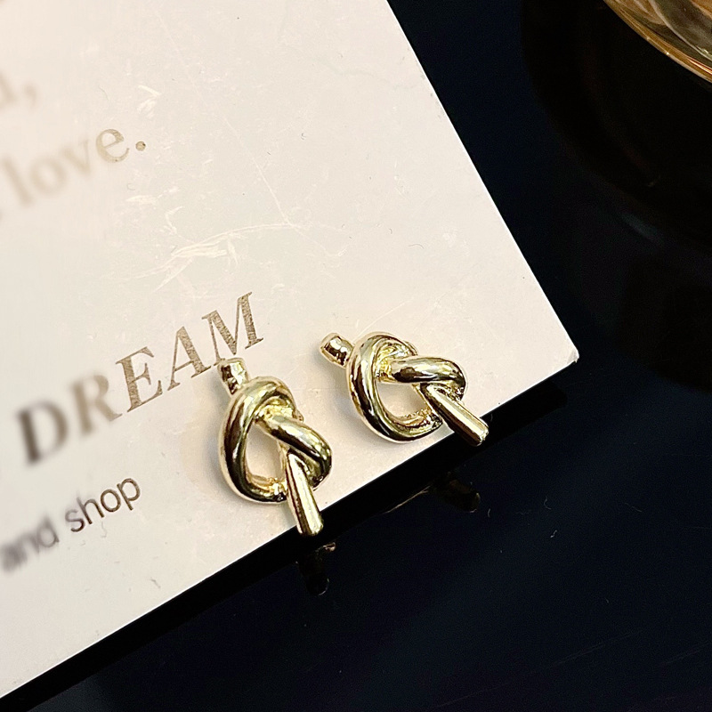 S925 silver needle knot design ear studs simple hollow earrings small new ear accessories 6288