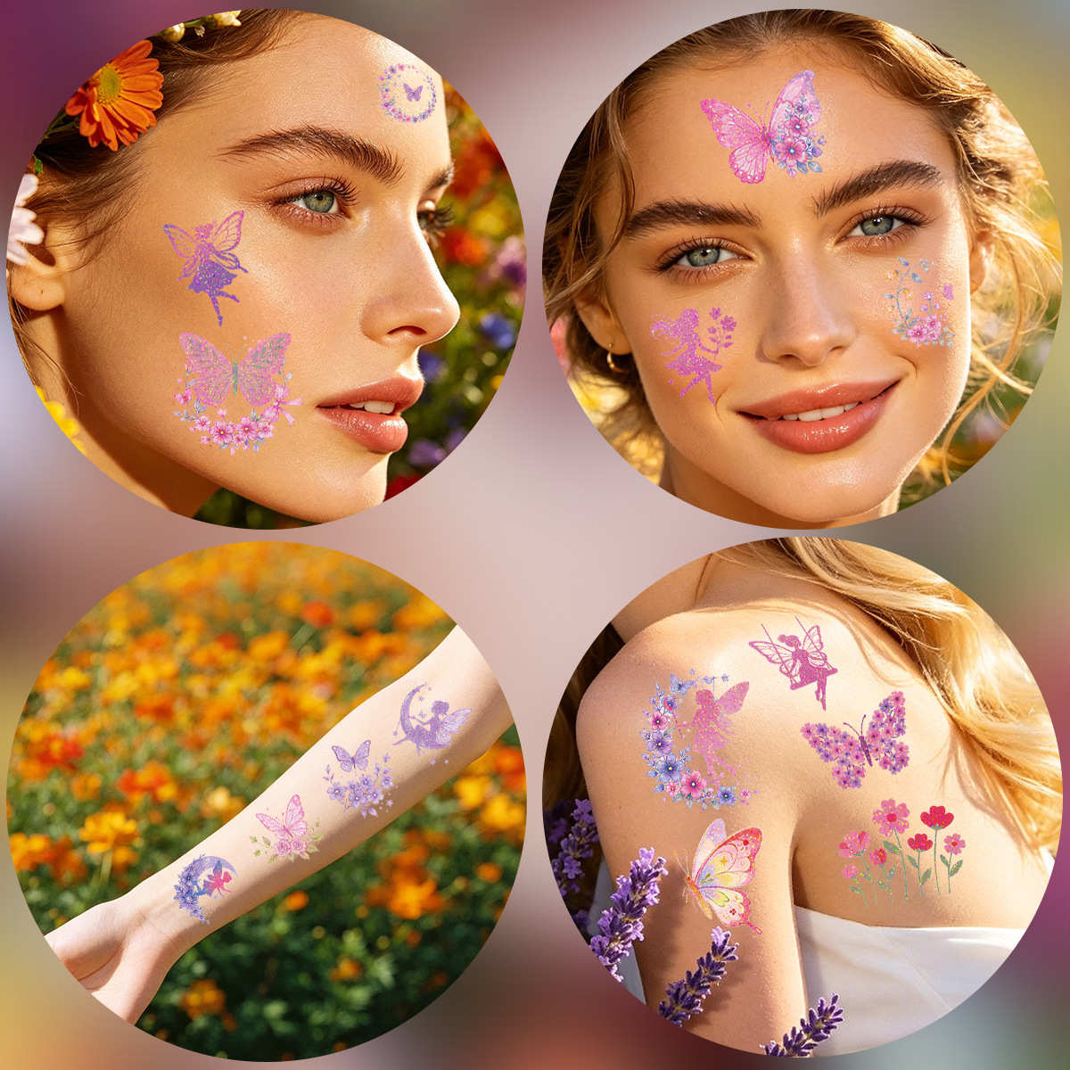 New Glitter Butterfly Cartoon Tattoo Sticker Unicorn Flower Fairy Children Party Water Transfer Sticker
