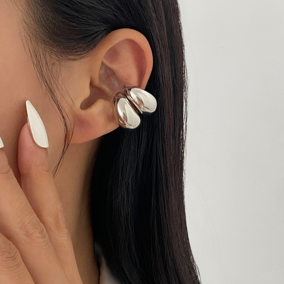 Metal smooth drop bean ear clip geometric plain circle fold earring ear hoop