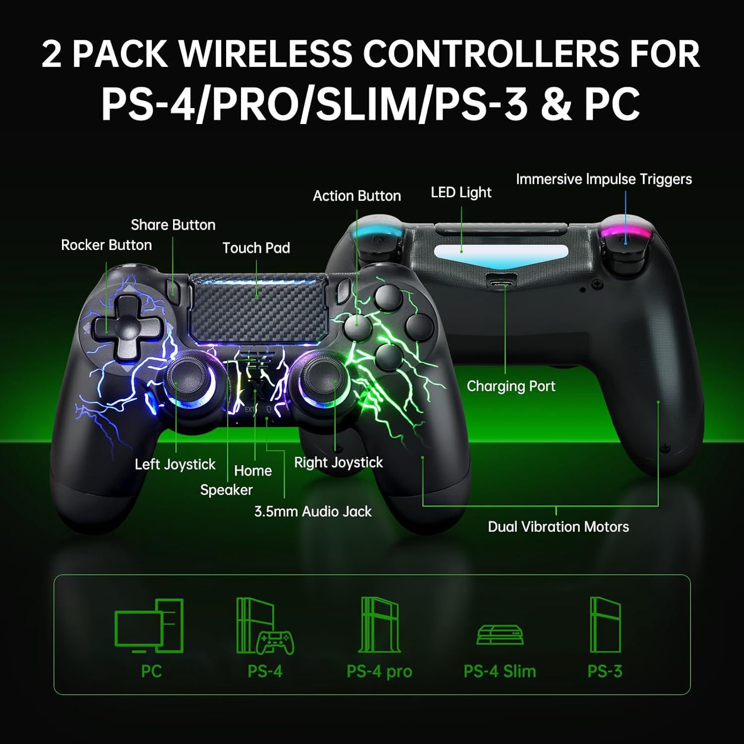 PS4 wireless Bluetooth handle RGB extended dual back button TURBO function P4 game handle 6-axis gyro controller