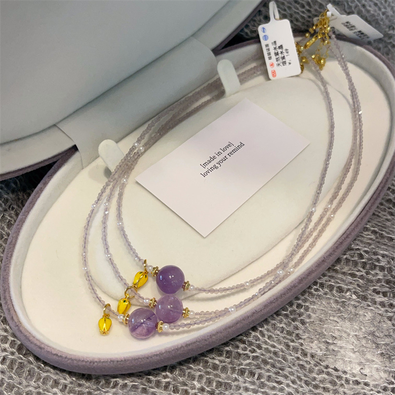 New Chinese Style Amethyst Freshwater Pearl Necklace Amethyst Li Fire Crystal Ball Pendant Choker Simple Necklace