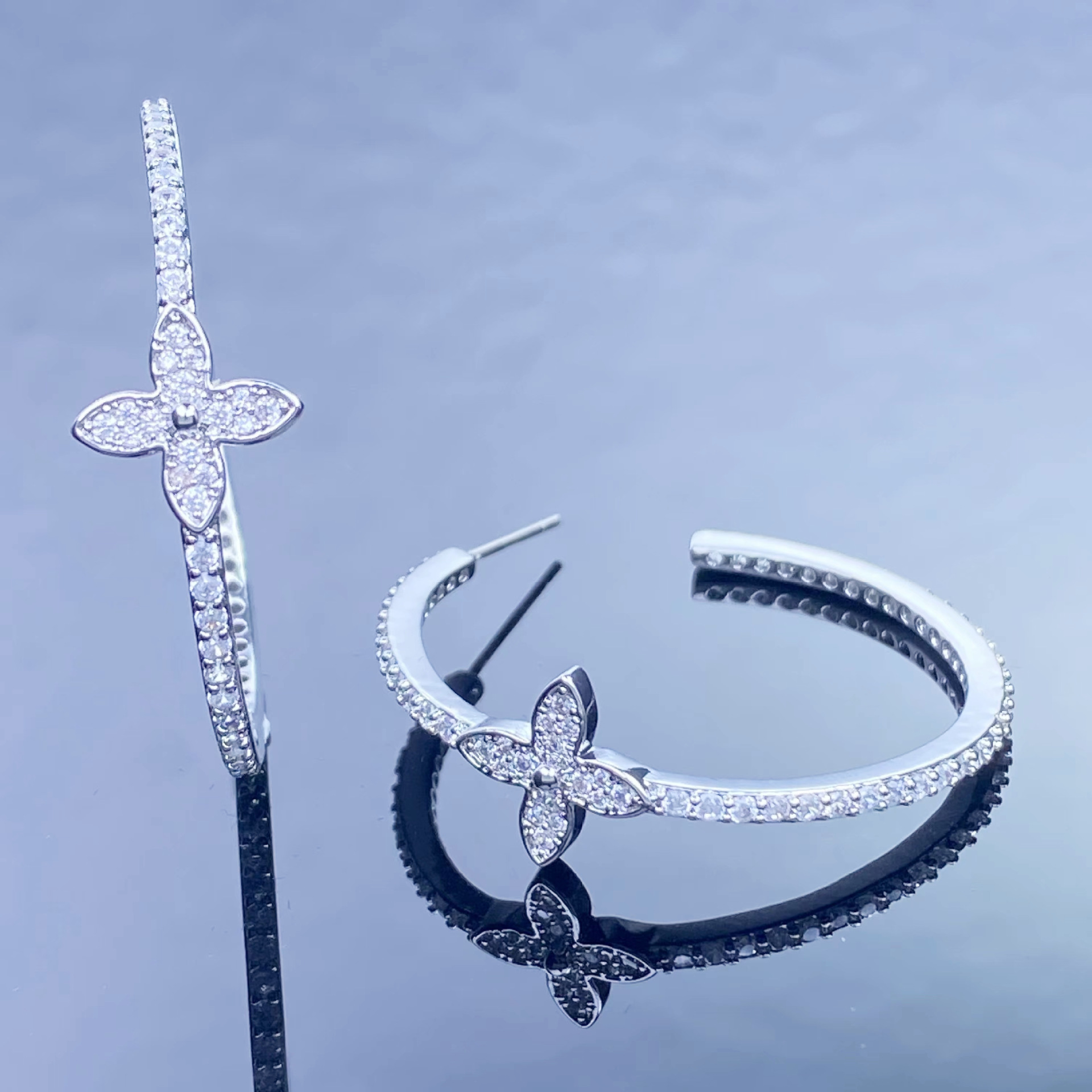 Flower large earring 2022 new exquisite earring hoop silver needle ear accessories