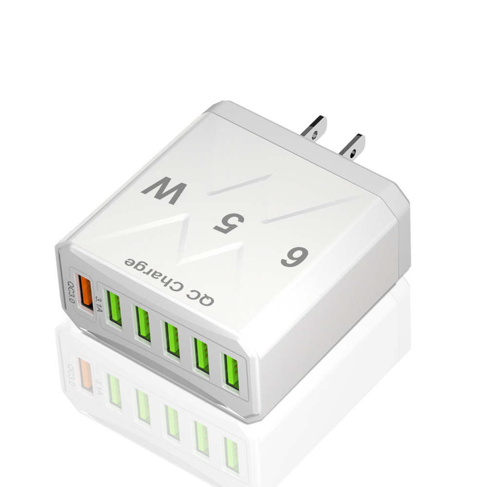 Standard 65W 6USB QC3.0 Fast Phone Charger Multi-Port Charging Head UK KR Plug