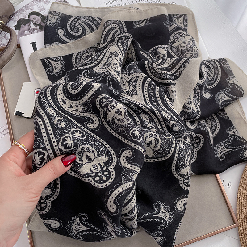 Beach scarf for women, autumn thin neck-protecting sunscreen large shawl, office air-conditioned room cotton-linen feel scarf for vacation