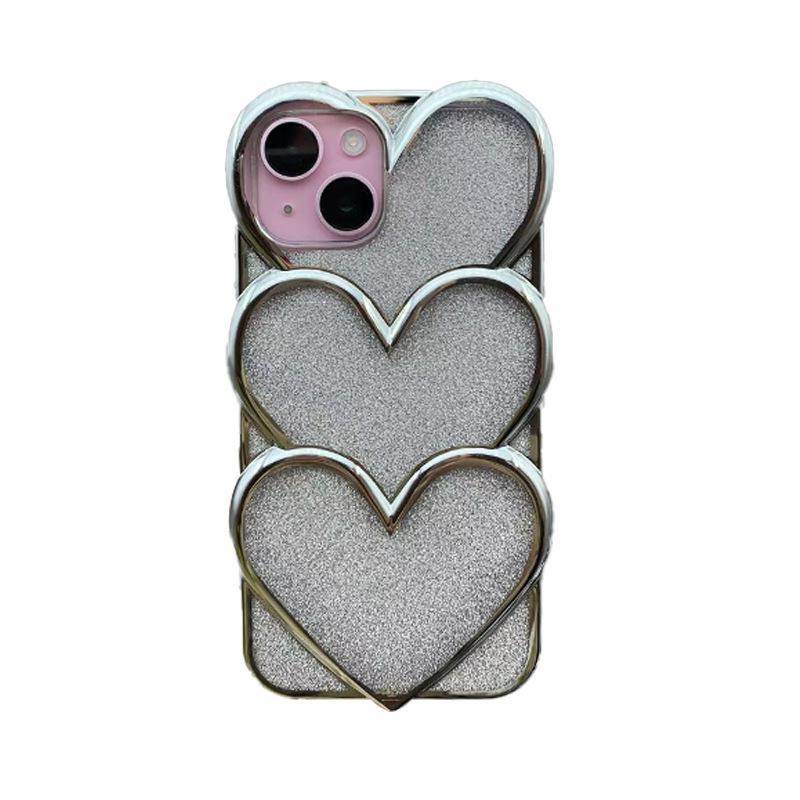 New compatible IP16/15 heart overlap electroplated 14 gradient glitter 13 full coverage anti-drop TPU phone case