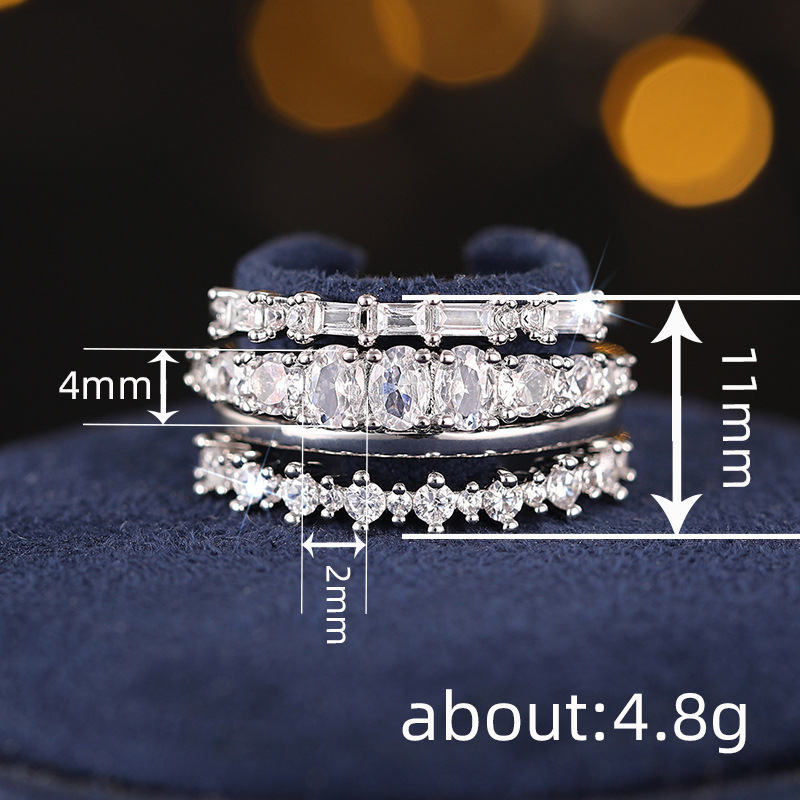 Cao Shi Geometric Ring for Women Shiny Ring Four-Piece Set Engagement Wedding Jewelry
